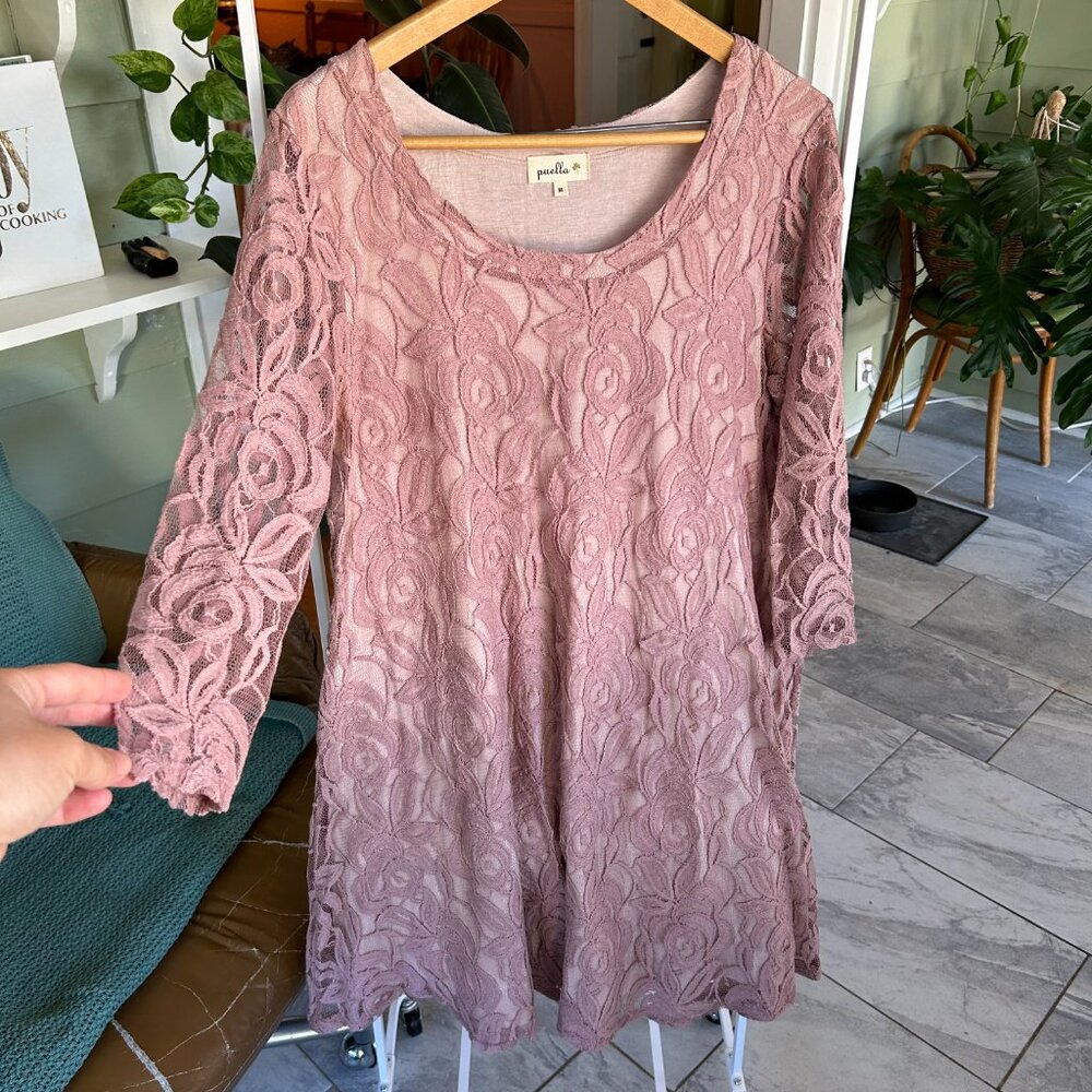 blush pink anthropologie dress with lace overlay size medium